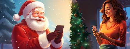 Дед Мороз звонит по мобильному телефону девушке и поздравляет её с Новым годом